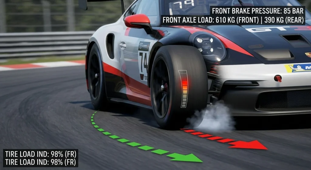 Dynamics of Weight Transfer and Tire Grip Under Hard Braking in Sim Racing.