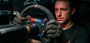 sim racing driver frustrated after upgrading gear but not improving lap times