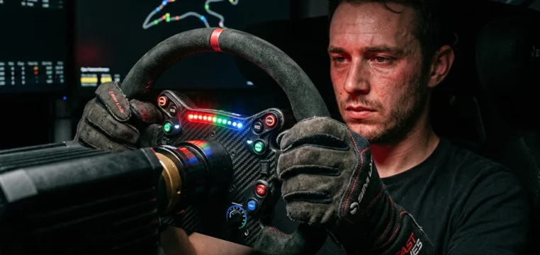 sim racing driver frustrated after upgrading gear but not improving lap times